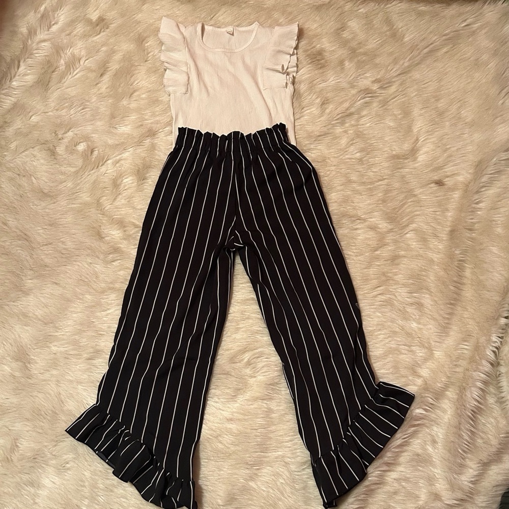 Striped pants and white shirt